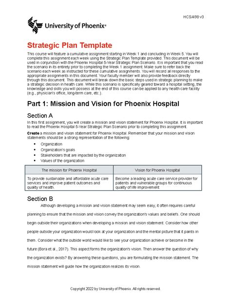Answer 1 - yes - HCS/498 v Strategic Plan Template This course will ...