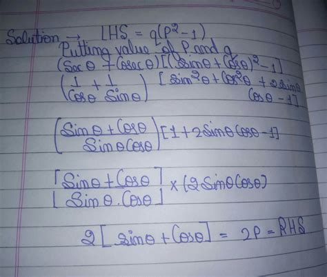 If sin theta + cos theta = p and sec theta + cosec theta = q, then ...