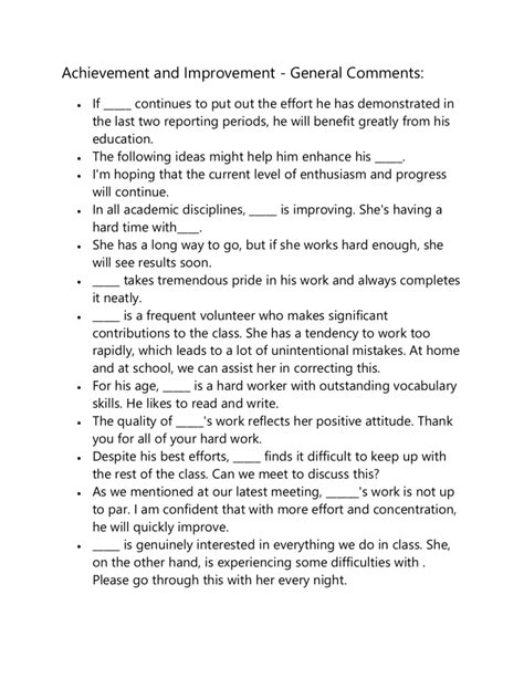 Image result for Sample Comment for Improvement