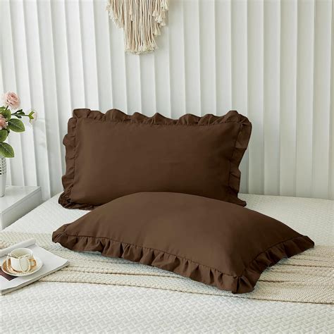 Amazon.com: Microfiber Ruffle Pillow Shams Standard King Size Set of 2 ...