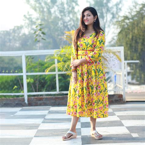 Yellow Floral Print One Piece Dress – Fashiana