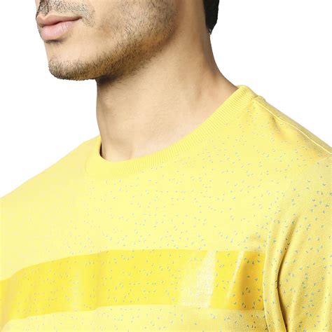 Men Yellow Slim Fit Print Cotton Polyster Blend Round Collar Sweatshir ...