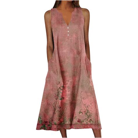 Lcziwo Sun Dresses Plus Size for Women Sleeveless Notch V Neck Maxi ...