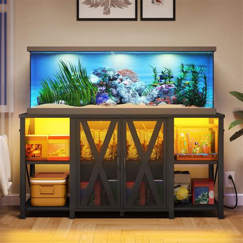 DWVO Reptile Tank Stand Aquarium Stand with Power Outlet & LED Light ...