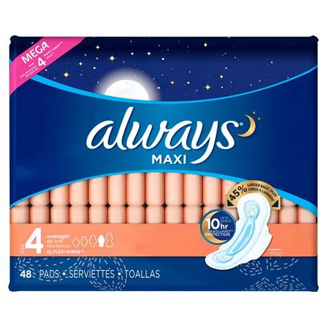 Always Maxi Size 4 Overnight Pads with Wings Unscented - Shop Pads ...