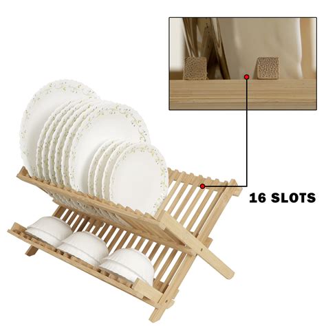 Wooden Folding 2-Tier Bamboo Plate Stands, 42 x 25 x 23 cm – HOKIPO ...