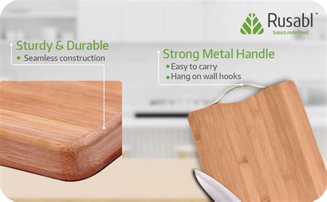 Buy Rusabl Bamboo Wooden Chopping Board with Metal Handle, Multipurpose ...