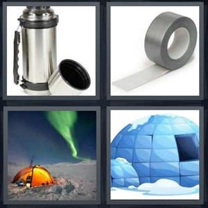 4 Pics 1 Word 8 Letter Answers for Thermos, Tape, Camp, Igloo