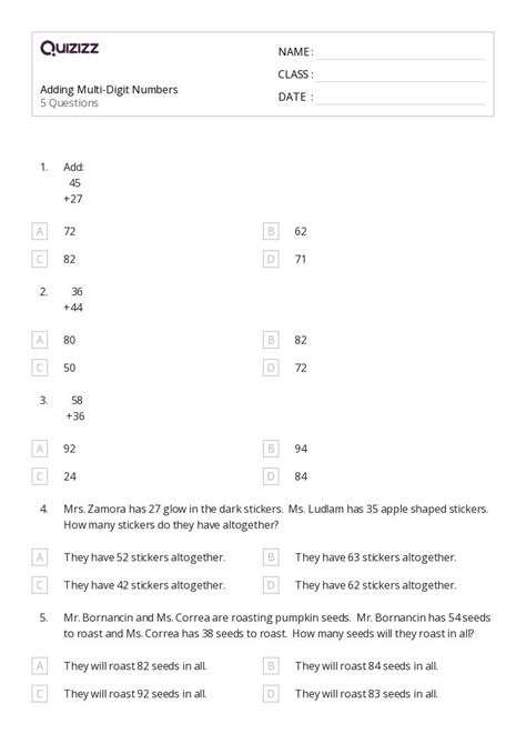 Image result for Adding 4 Multi-Digit Numbers Worksheet