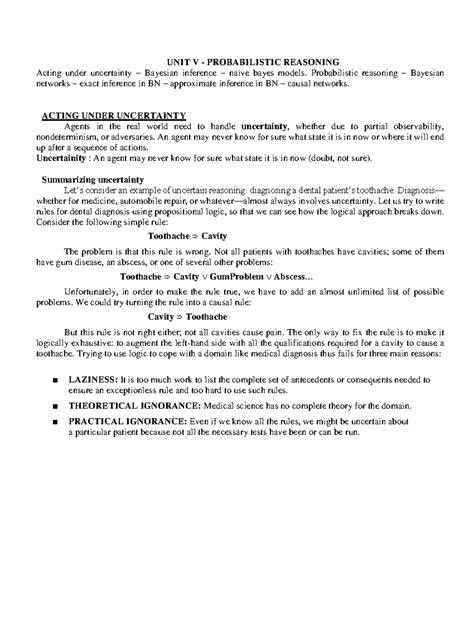 AI Unit V: Probabilistic Reasoning and Bayesian Inference - Studocu