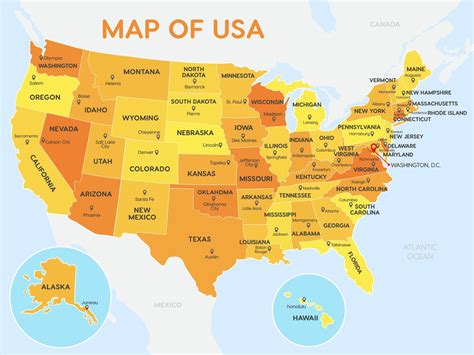 Detailed Vector Map of United State of America with States and Cities ...