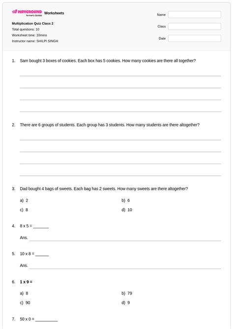 50+ Multiplication worksheets for Class 2 on Wayground | Free & Printable