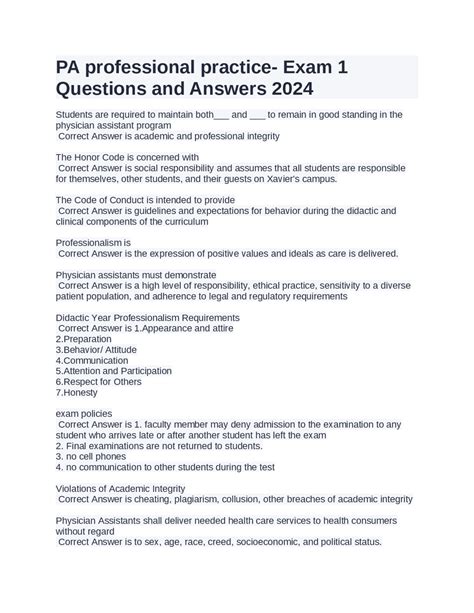PA professional practice- Exam 1 Questions and Answers 2024 | Exams ...