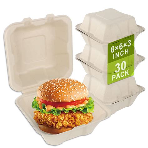 Buy BangShou 30Pack 100% Compostable Flip Top Takeaway Food Container ...