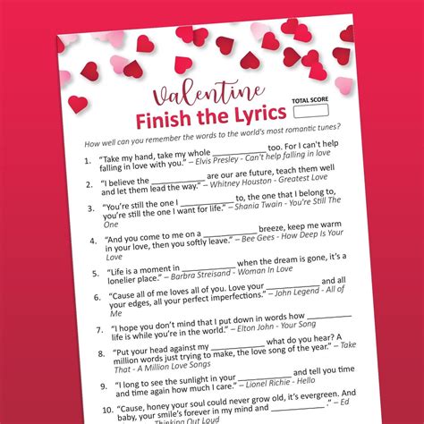 Valentines Finish the Lyrics, Valentines Games Printable, Valentines ...