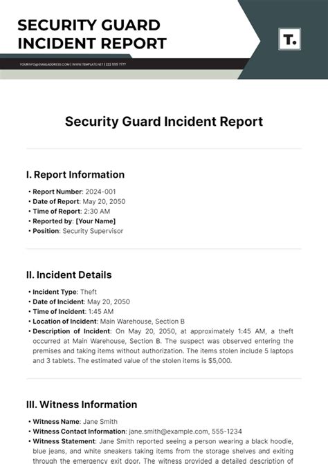 Free Security Guard Incident Report Template to Edit Online