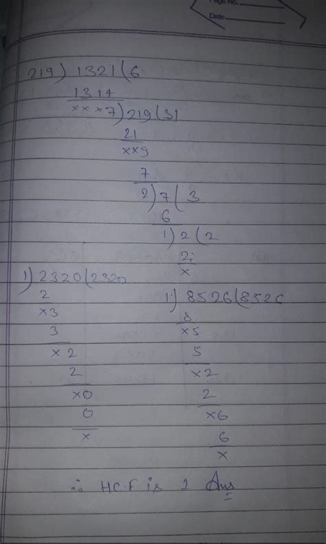 Find the HCF by division method 219,1321,2320 and 8526? - Brainly.in