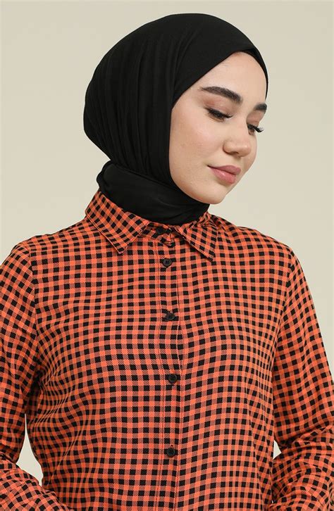 Ekose Viskon Emprime Tunik 6561-04 Kiremit | Sefamerve