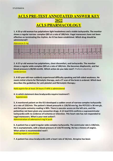 ACLS PRE-TEST ANNOTATED ANSWER KEY 2022 ACLS PHARMACOLOGY - ACLS PRE ...