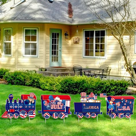 Snapklik.com : 4 Pcs 4th Of July Yard Signs Flag Day Train Outdoor Lawn ...