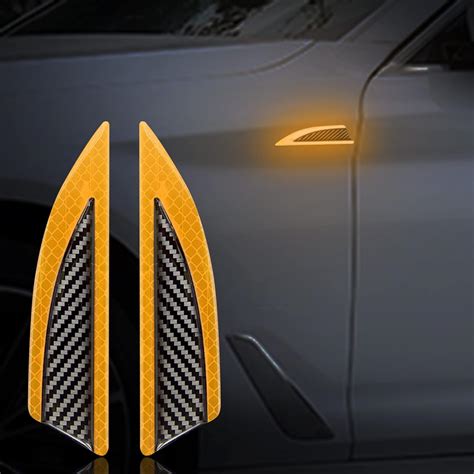 Kelenate® (Yellow) 2PCS Carbon Fiber Car Fender Stickers Decal ...