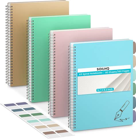 Amazon.com : SOILHQ Spiral Notebook, 4Pack A5 Dotted Journal Notebook ...