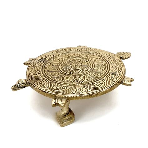 Brass Tortoise Design Ethnic Carved Pooja Chowki for Home Temple – Two ...
