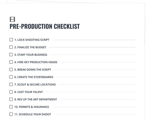 Image result for Pre Production Checklist