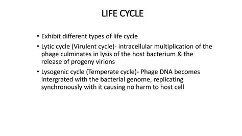 BACTERIOPHAGE LIFE CYCLE - LYSIS AND LYSOGENY | PPTX