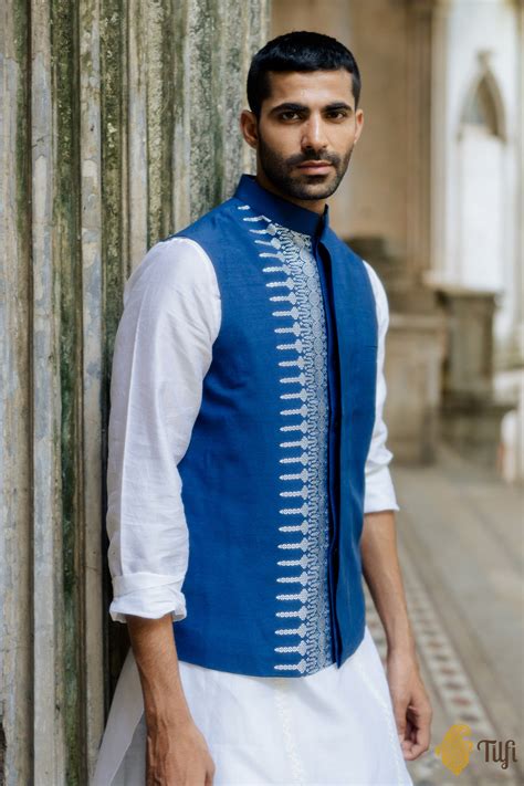 Royal Blue Pure Monga Silk Handwoven Sadri - Tilfi