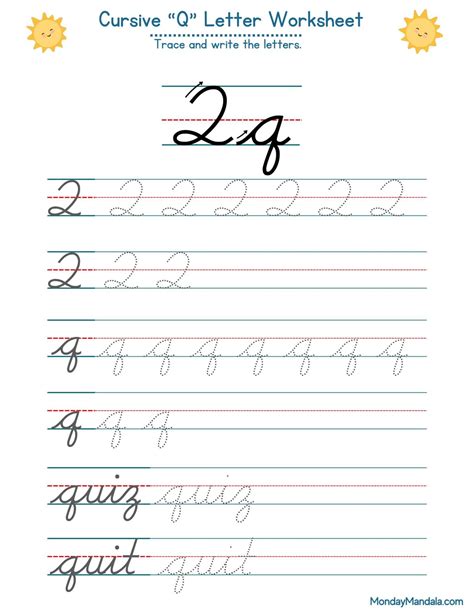 Image result for Cursive Q Practice Sheets