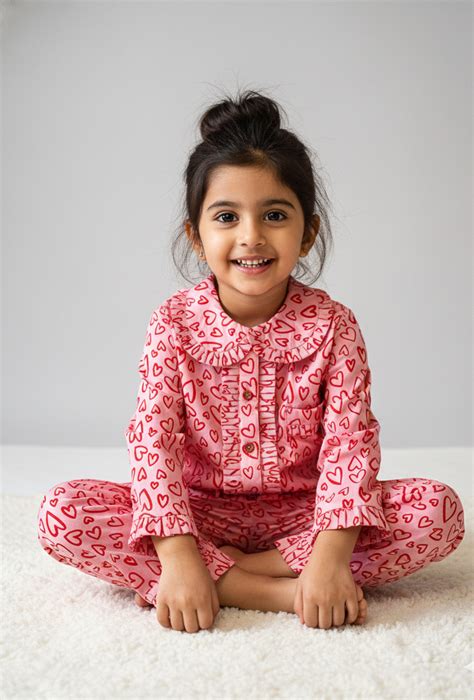 Pink Heart Print Kids Cotton Nightsui – CuddlesClothing