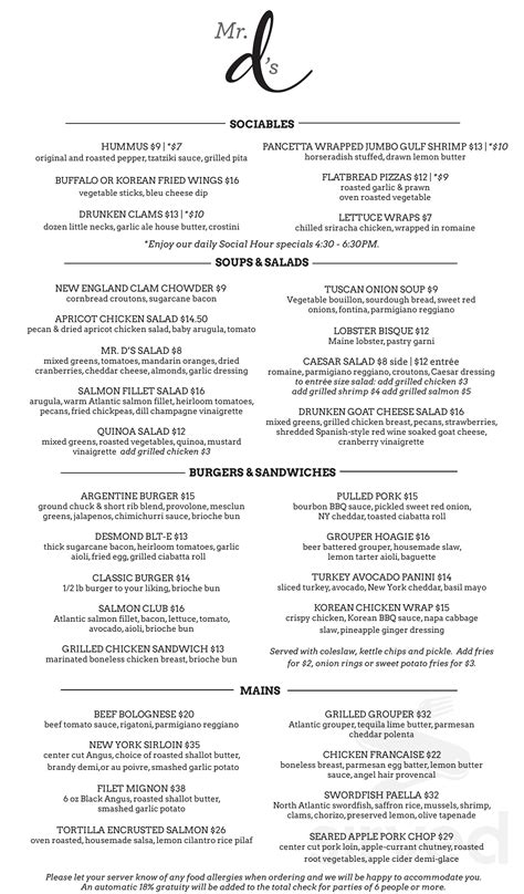 Mr. D's Restaurant & Lounge menu in Albany, New York, USA