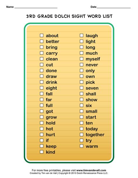 Dolch Sight Words Lists for Pre-K, Kindergarten, 1st, 2nd & 3rd Grade