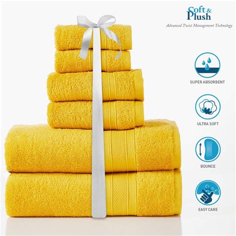 Buy TRIDENT Soft and Plush Mustard Yellow Cotton Textured Towel - Set ...