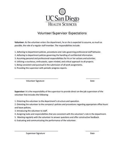 Fillable Online VolunteerSupervisor Expectations Fax Email Print ...