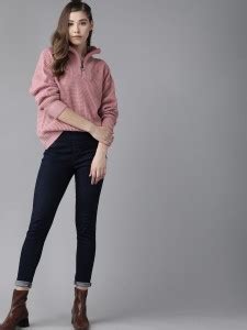 Roadster Self Design High Neck Casual Women Pink Sweater - Buy Roadster ...