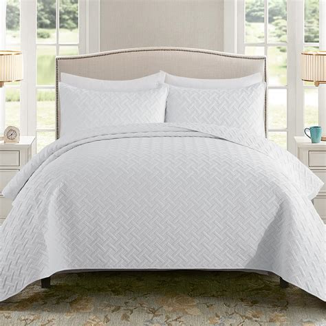 Amazon.com: Exclusivo Mezcla 2-Piece White Twin Size Quilt Set, Weave ...
