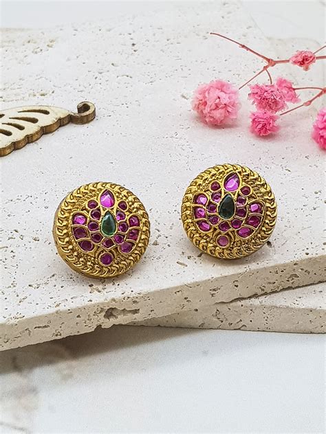 Premium gold plated Real Kempu stone dangler/Jhumki/Earring – Griiham
