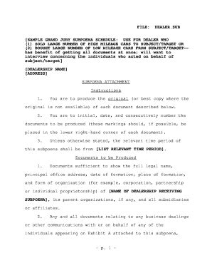 Fillable Online Dealer Subpoena Attachment Fax Email Print - pdfFiller