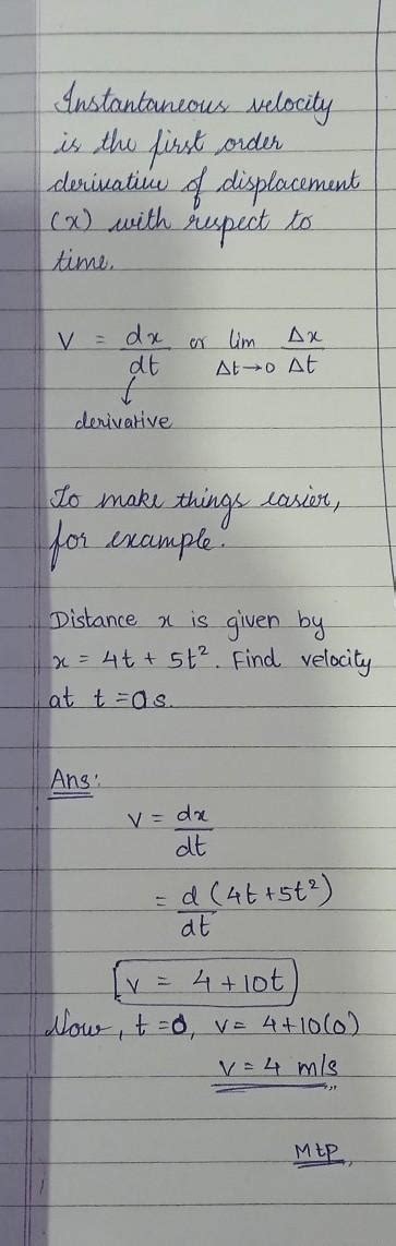 Give the formula for finding the instantaneous velocity. - Brainly.in