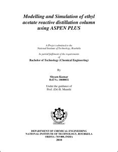 Modelling and Simulation of Ethyl Acetate Reactive Distillation Column ...