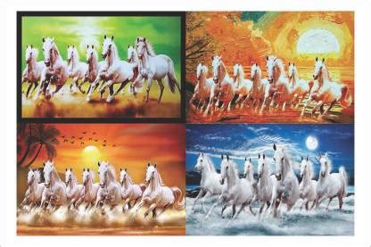 Beautiful Combo Lucky Seven Running Horses Vaastu Wall Poster Paper ...