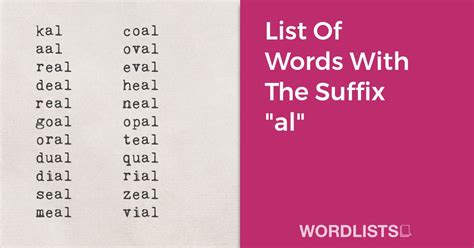 List Of Words With The Suffix "al"