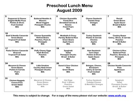 Healthy Lunch Menu Sample