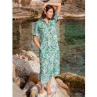 Beige Brown Printed Cotton Linen Off Shoulder Dress