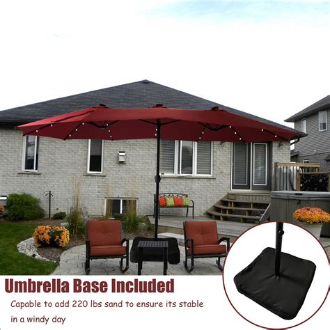 15ft Large Patio Umbrella with Solar Lights, Double-Sided Outdoor ...