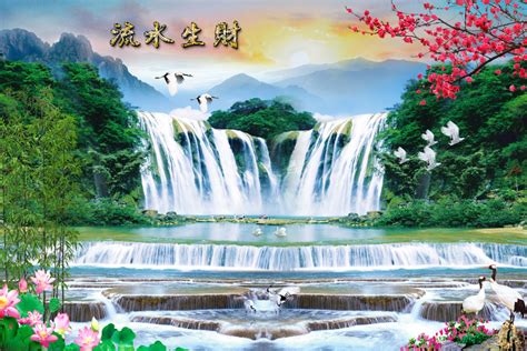 A040746-FH-252-高山流水-流水生财 - 壁画_米亚壁画_精品壁画-中国壁画网