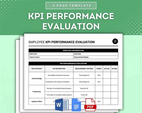 Employee KPI Performance Evaluation Form Template, Performance Metrics Assessment Form, Employee ...