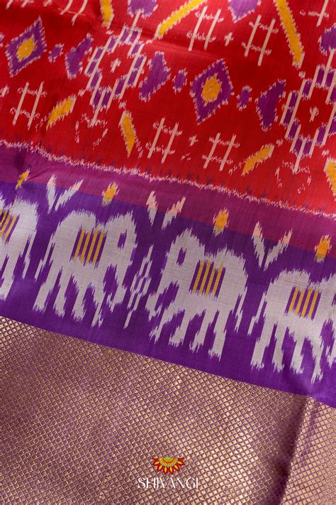 Red Pochampally Silk Pattu Pavadai Unstitched Material For Kids